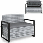 Gray Rustic PE Rattan Outdoor Storage Bench 24.5x46x33.5in, 800lb Capacity, 40 Gal Under-Seat, Weather-Resistant for Patio