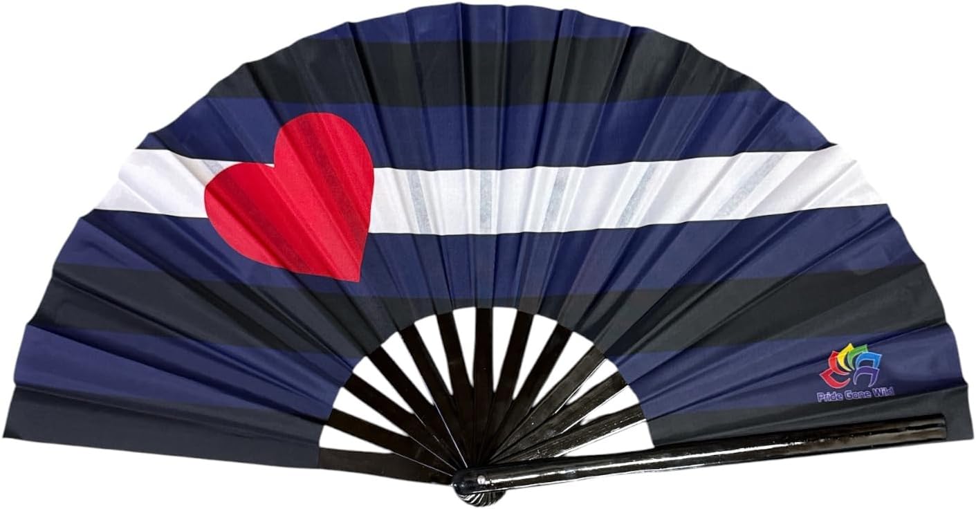 Leather Pride Heart Bamboo Clack Fan Folding Dance Fan for Festivals, Raves & Pride Events 13" x 25"