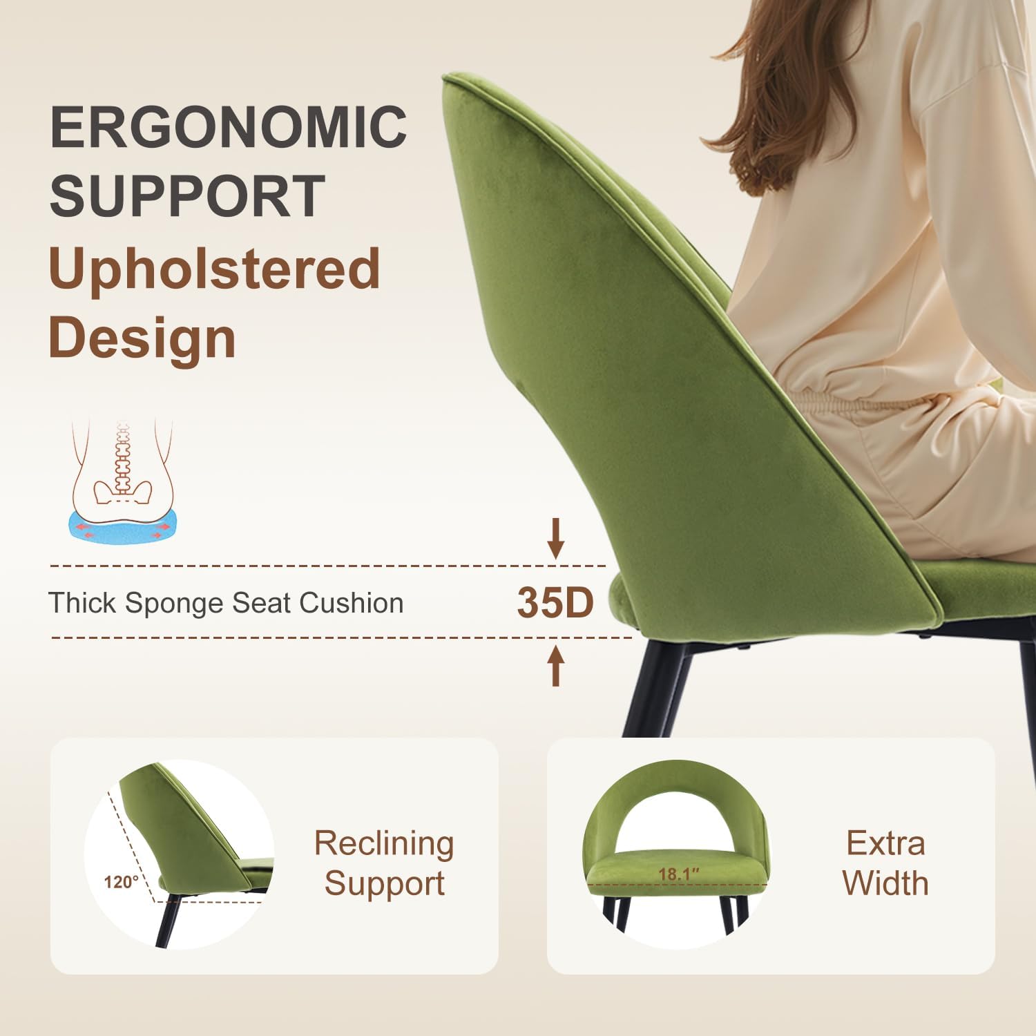 Dining Chairs Set of 4, Upholstered Velvet Dining Room Chairs with Ergonomic Curved Backrest, Wooden Modern Kitchen Chair for Kitchen Restaurant Cafe, Pistachio Green