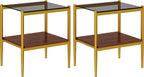 End Table Set of 2, Tempered Glass Side Tables Set with Wooden Storage Shelf, 2-Piece Nightstands for Bedroom, Living Room