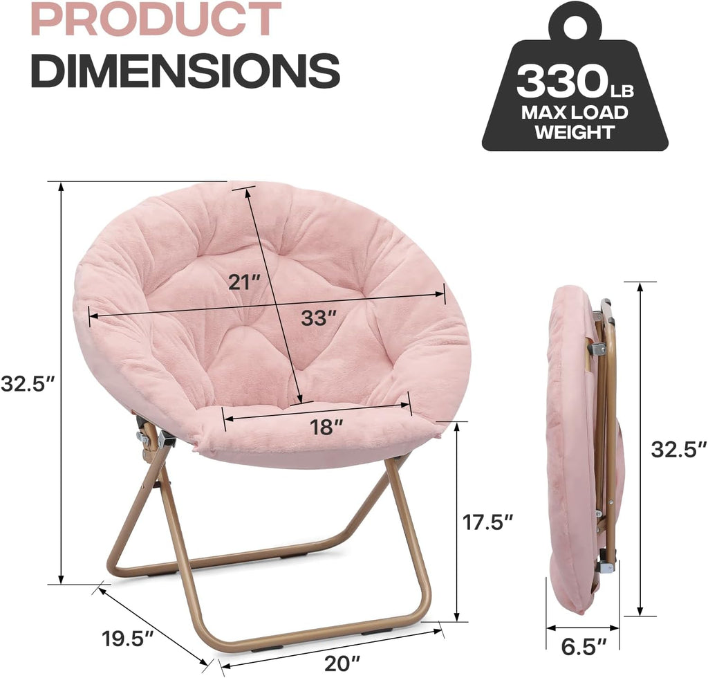 Cozy Saucer Chair, Living Room Chair, Faux Fur Soft Thick Padded Folding Chair, Comfortable Moon Chair for Living Room, Bedroom, Reading Nook, Modern Style, Pink