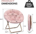 Cozy Saucer Chair, Living Room Chair, Faux Fur Soft Thick Padded Folding Chair, Comfortable Moon Chair for Living Room, Bedroom, Reading Nook, Modern Style, Pink