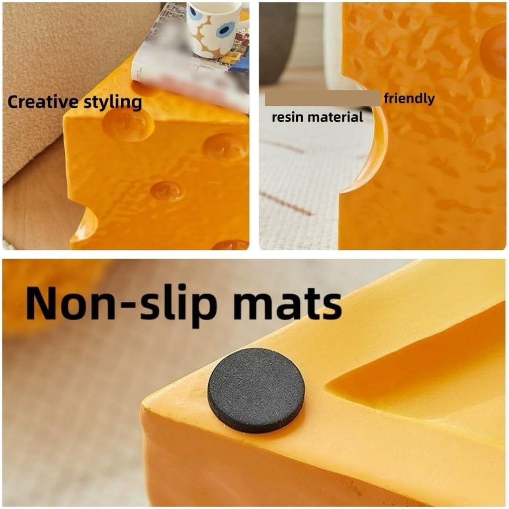 Creative Coffee Table Cheese-Shaped Triangle Resin Side Table Multifunctional Sofa Stool Nightstand for Small Living Room Practical(Dark Yellow,L)