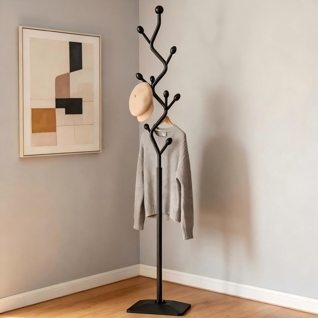 Coat Rack Freestanding Metal Tree Coat Rack Stand with Hooks, Modern Standing Hat Rack for Entryway Hallway Bedroom Office (black)