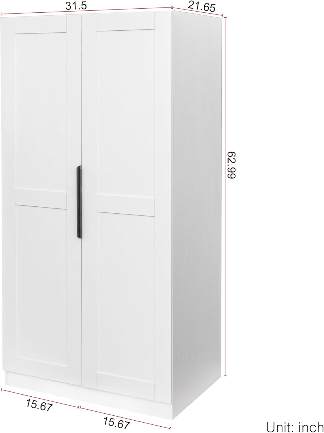 62.99" Freestanding Kitchen Pantry Cabinet, Multifunctional Storage Buffet with Shelves & Doors, Versatile Pantry Organizer for Kitchen, Dining Room or Living Room, Particle Board Construction, White