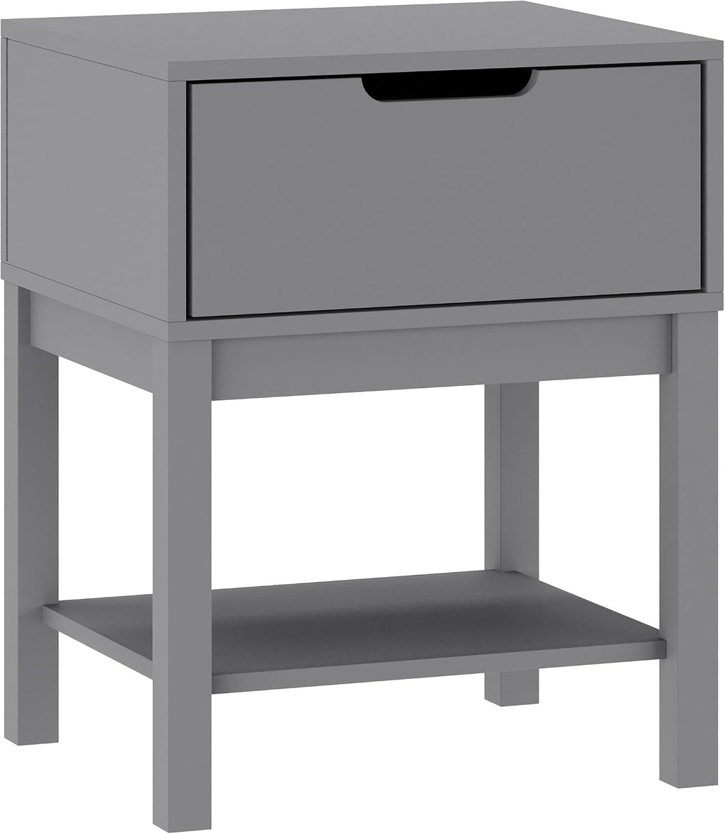 Flash Furniture Dallas Wood Nightstand Side Table, Kids Bedroom End Table with Storage Drawer and Shelf, Cutout Handle, Smooth Ball Bearing Slides, Gray