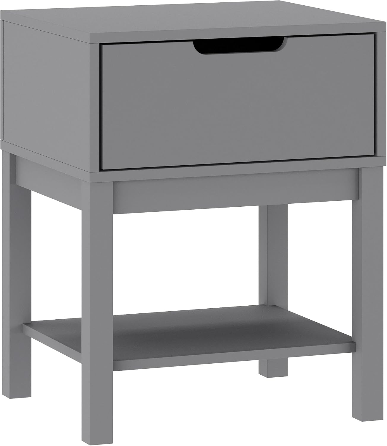 Flash Furniture Dallas Wood Nightstand Side Table, Kids Bedroom End Table with Storage Drawer and Shelf, Cutout Handle, Smooth Ball Bearing Slides, Gray