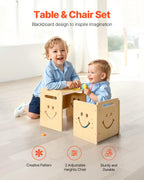 VEVOR Montessori Weaning Table and Chair Set, 3 in 1 Wooden Toddler Table and Chairs with Chalkboard, Adjustable Height Montessori Table for Ages 1-5, Ideal for Drawing, Reading, Eating - Natural