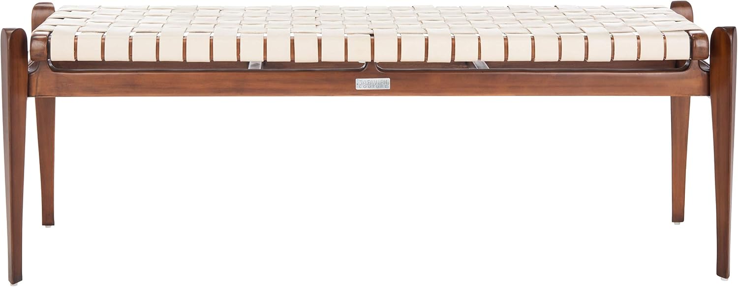Safavieh Couture Home Dilan 47-inch White and -Light Brown Leather Weave Bench