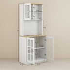 HOMCOM Kitchen Pantry Storage Cabinet, 72" Freestanding Cabinet with Hutch, Large Countertop, Glass Doors and Adjustable Shelves for Dining Room, Off White