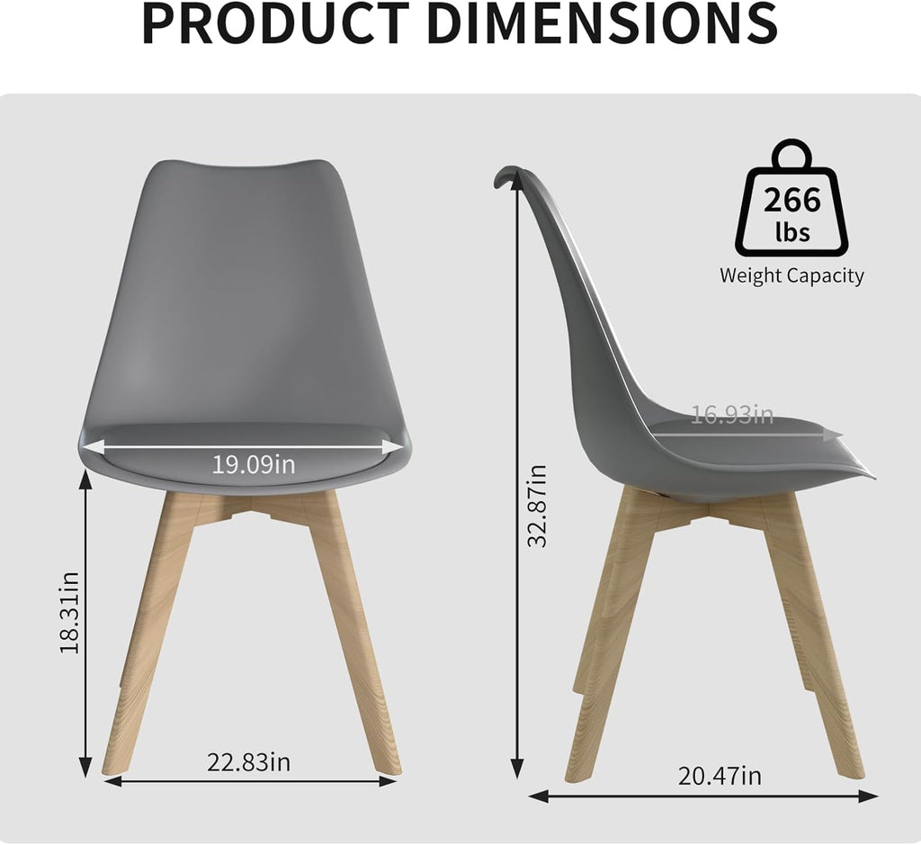 SHGJ&SOFT Modern Dining Chair Set of 4, PU Leather Kitchen Chair with high Back, Tulip Chair with Solid Wood Legs with Cushion and Back Cushion for Living Room Bedroom Dining Room (Gray, 4 PC)