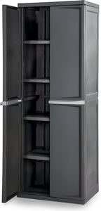 Sterilite 4 Shelf Cabinet, Lockable Utility Storage w/ Adjustable Shelves, Gray - Plastic Shelving Unit for Organizing Garage, Pantry, Basement, Laundry Room or Mudroom