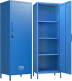 Metal Locker Storage Cabinets 59.06"H Navy Blue Locking File Cabinets Kitchen Food Pantry Cabinet with 2 Doors and Shelves for Dining Room, Living Room,Bathroom Office,Home,Garage, Gym, School