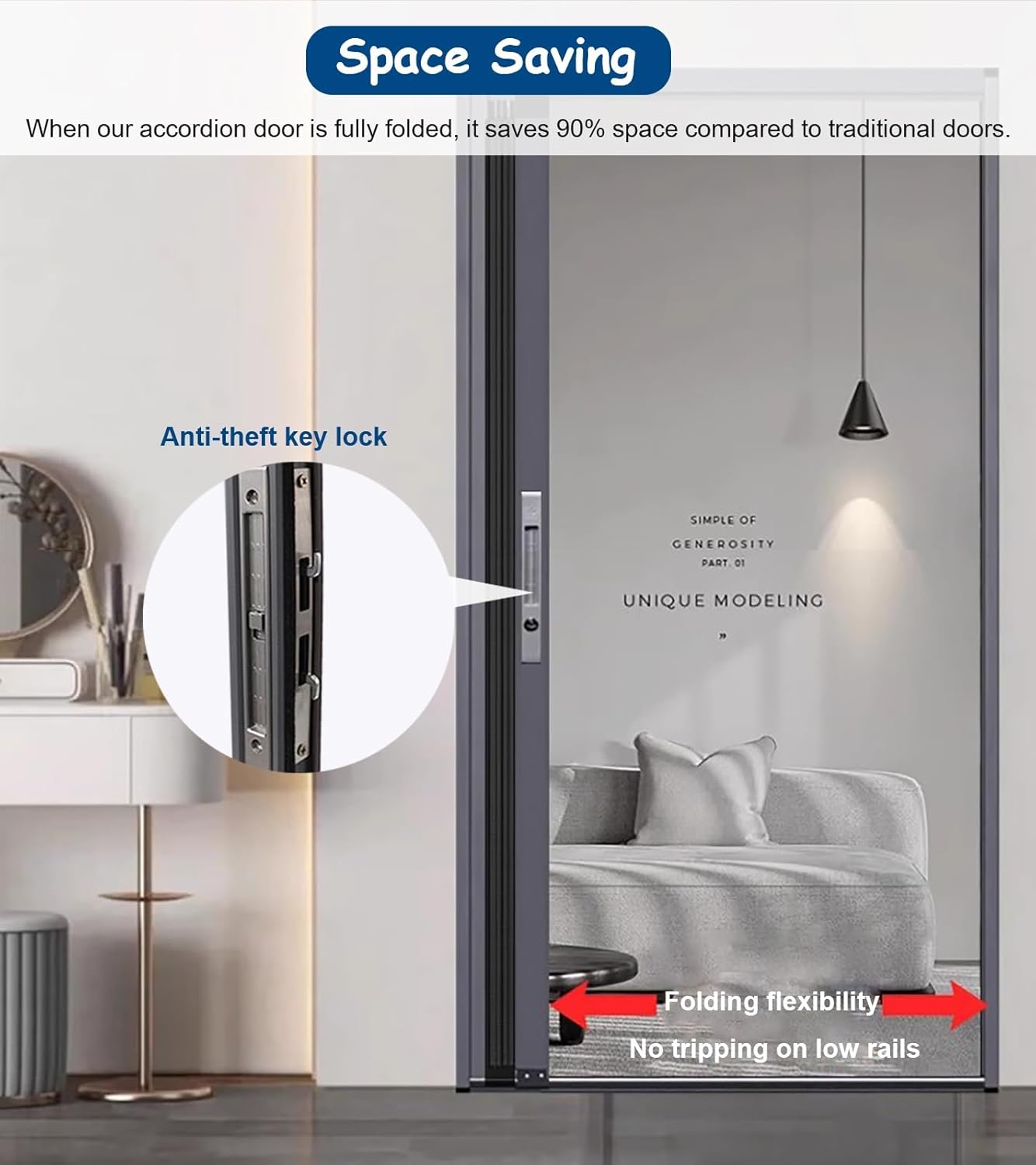 Complete Folding Accordion Door Hardware Kit, Aluminum Frame & Tear-Proof Mesh Panel Sliding Door, Black Multifold Folding Gate Simple Installation(51x80in(130x203cm))