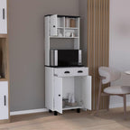 Depot E-Shop Waco 67" H Kitchen Pantry with Two Cabinets, Two Open Shelves, and One Drawer, White/Black