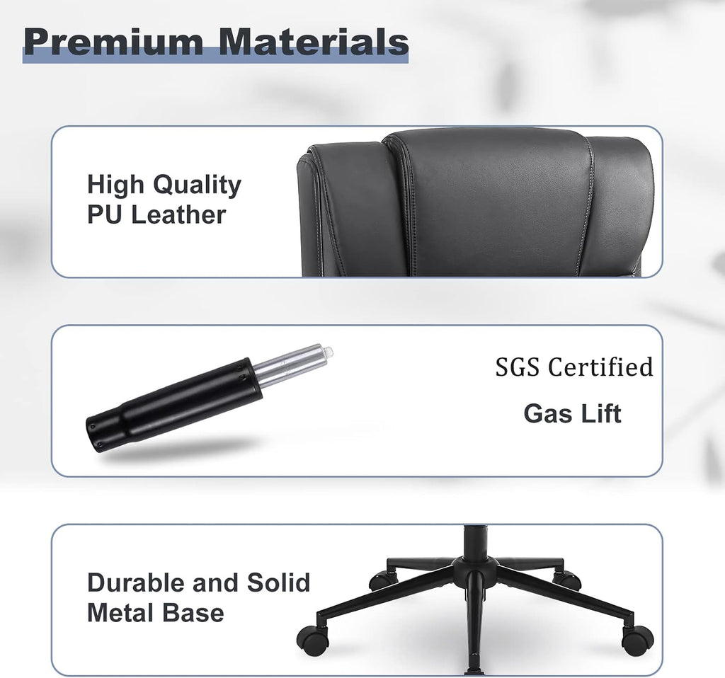 Executive Office Chair with Thicken Armrest, Ergonomic Home Office Desk Chair with Lumbar Support, Upholstered PU Leather Computer Gaming Chair for Home/Office, Black