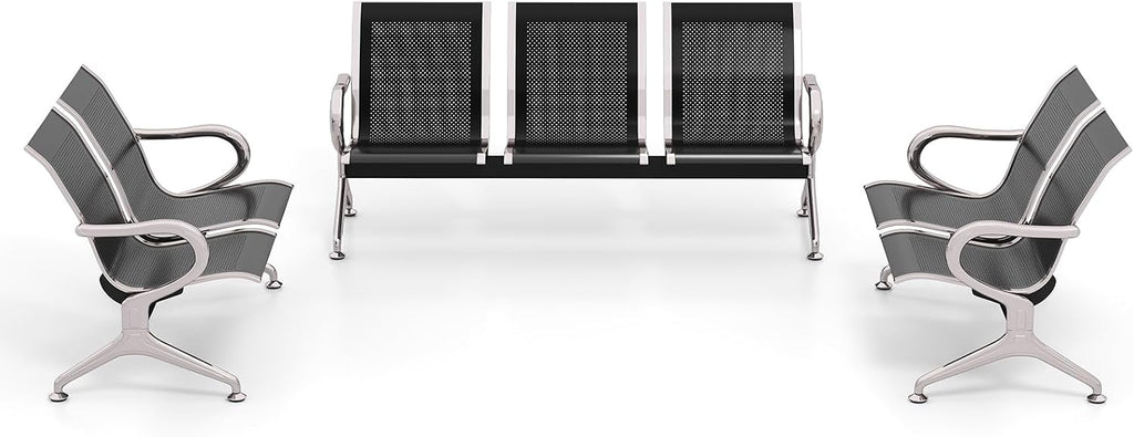 KINTNESS 7 Seat Reception Chair Benches Office Chair Guest Heavy Duty Waiting Room Chairs with Arms for Lobby, Office, Bank, Hospital Bench, Black