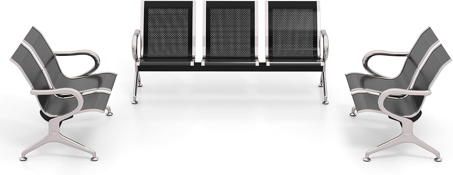 KINTNESS 7 Seat Reception Chair Benches Office Chair Guest Heavy Duty Waiting Room Chairs with Arms for Lobby, Office, Bank, Hospital Bench, Black