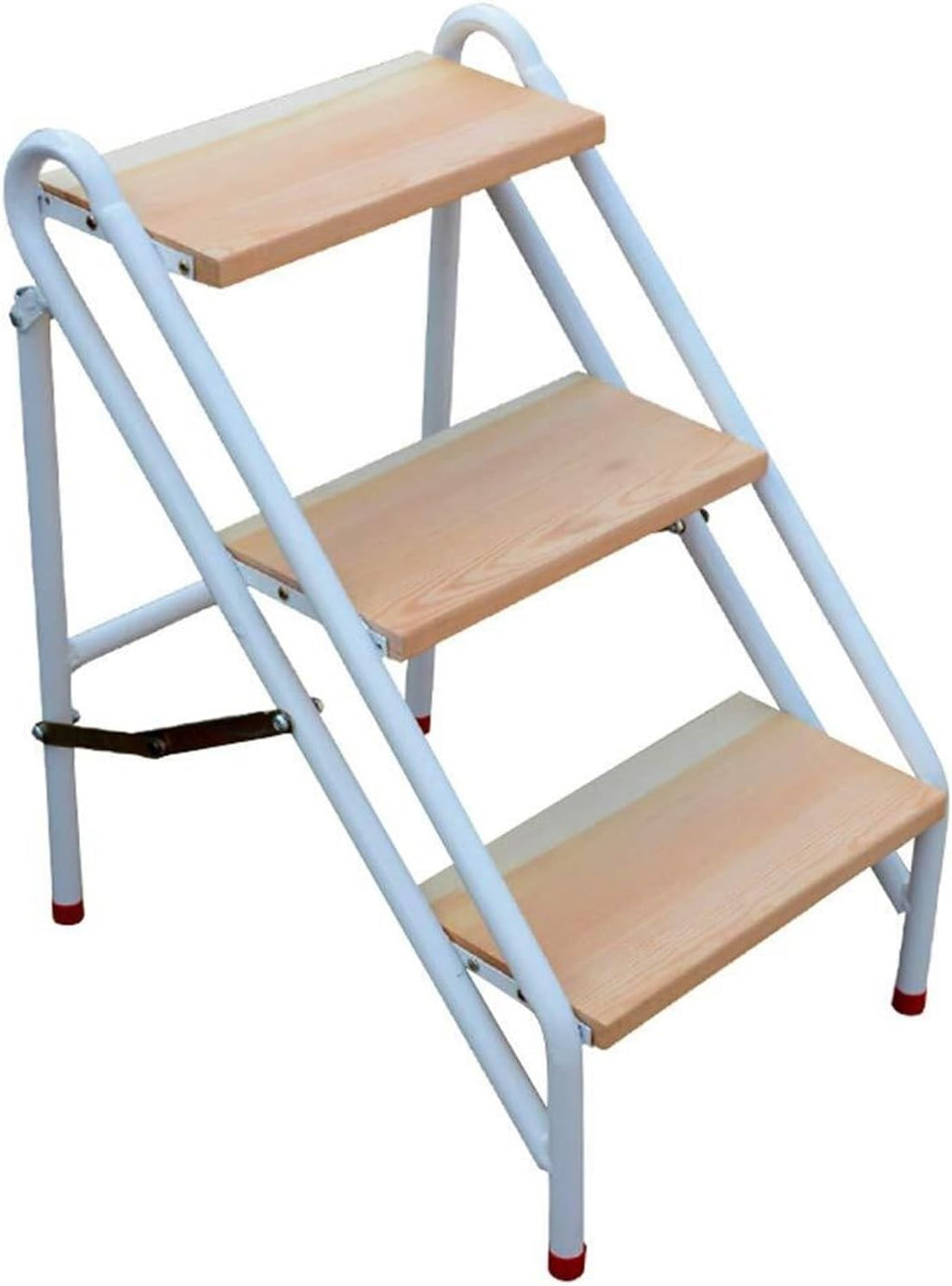 Step Stool Heavy Duty 220kg/440lb Capacity 2-Step Metal Folding Ladder - Industrial Step Stool with Wide Wooden Pedal - Dual-Purpose Platform Bench for Home & Garden
