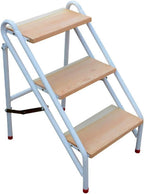 Step Stool Heavy Duty 220kg/440lb Capacity 2-Step Metal Folding Ladder - Industrial Step Stool with Wide Wooden Pedal - Dual-Purpose Platform Bench for Home & Garden