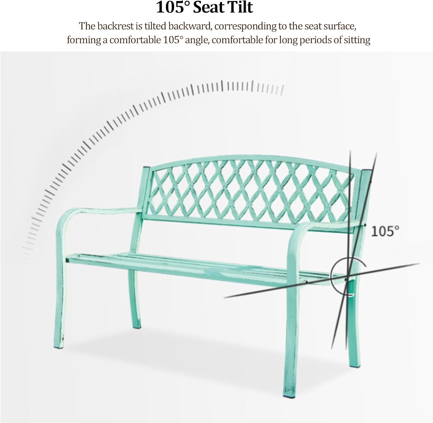 Outdoor Iron Metal Frame Bench with Knot-Pattern Mesh Back, Vintage Distressed 2 Person Seat with 105° Tilt & Curved Armrests, Weatherproof Garden Benches, for Lawn Backyard(White)
