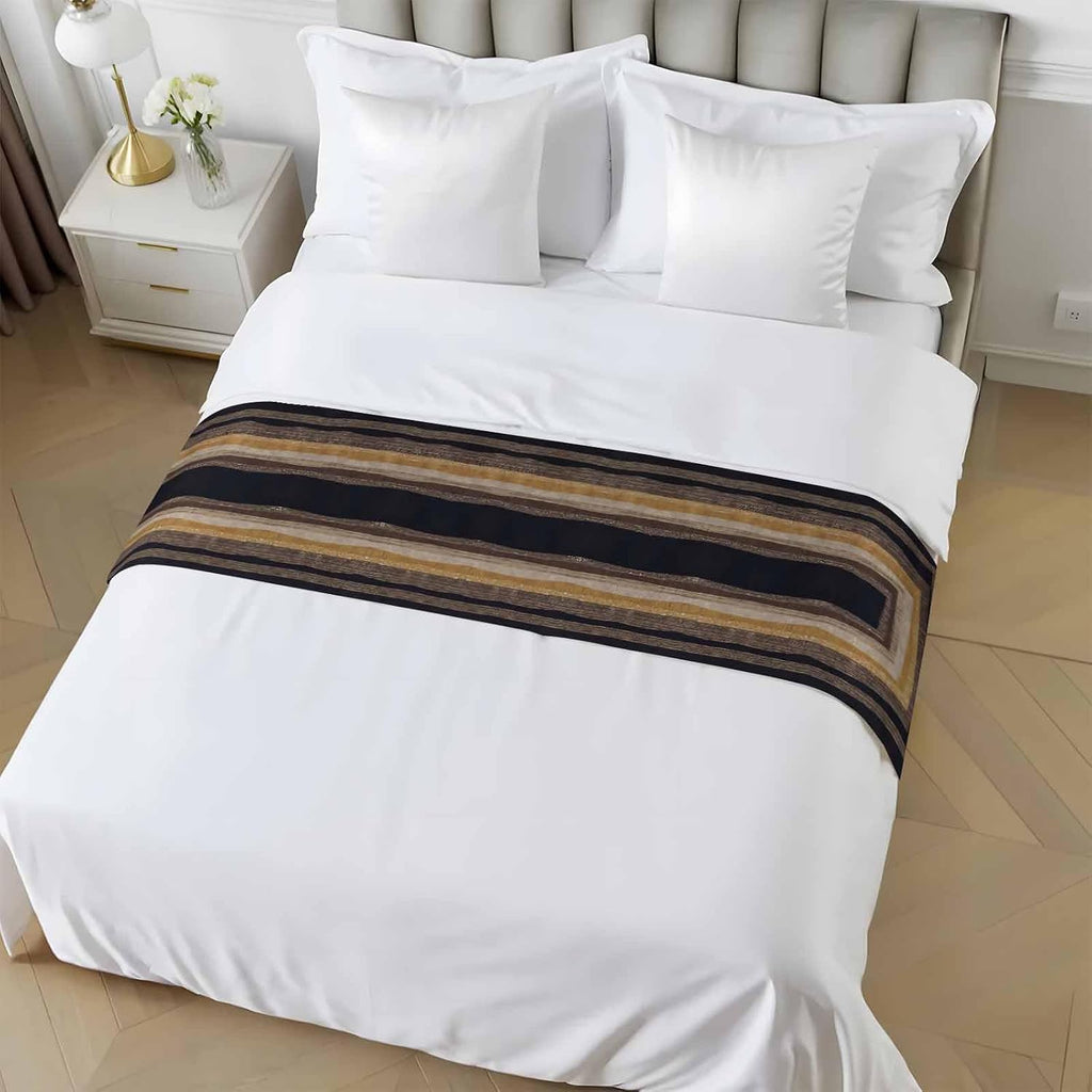Bed Runner for King Size Beds, Farm Wooden Decorative Bed Runners Scarves for Bedroom, Geometric Black Brown Wood Grain Abstract Washable Bedding Scarf Cover