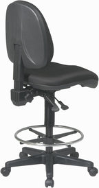 Office Star DC Series Deluxe Ergonomic Adjustable Padded Drafting Chair with 18.5 Inch Chromed Footring and Dual Wheel Carpet Casters, Icon Black Fabric