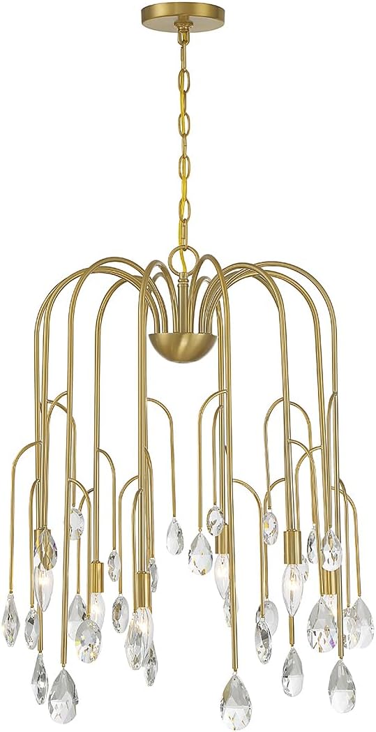 Savoy House 1-6686-6-127 Anholt Art Deco-Inspired Modern Vintage Clear Crystal Drop Chandelier, 6-Light 360 Total Watts, 28" H x 23" W, Noble Brass