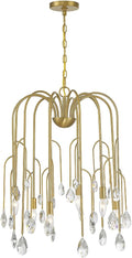 Savoy House 1-6686-6-127 Anholt Art Deco-Inspired Modern Vintage Clear Crystal Drop Chandelier, 6-Light 360 Total Watts, 28" H x 23" W, Noble Brass
