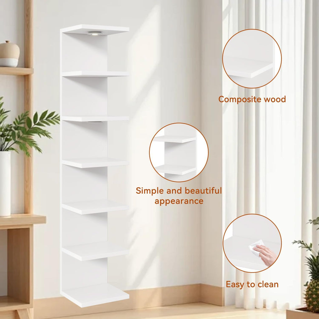 IBUYKE 7 Tier Wall Shelf Unit Floating Shelves with LED Lights,Lack Shelf for Wall Storage,Wall Mounted Vertical Display Shelf for Bedroom,Office,Bathroom White WBC017W
