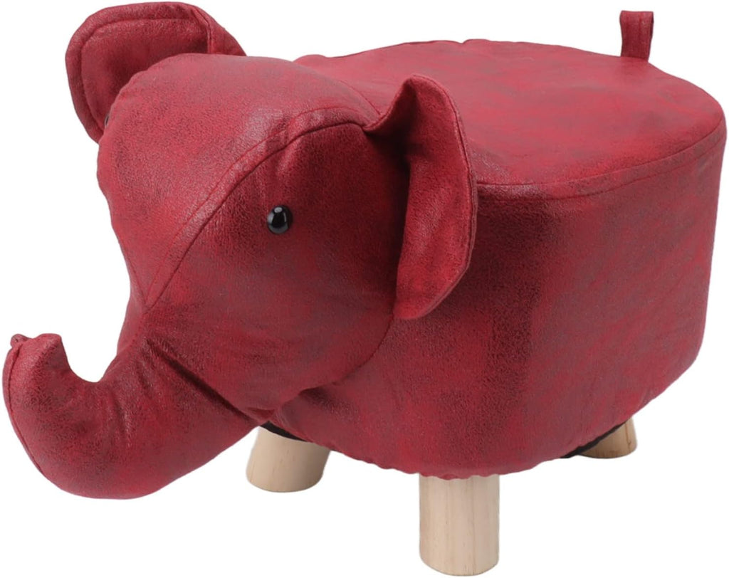 Animal Footstool, Cute Elephant Shaped Ottoman with Soft Padded Cushion and Non Slip Feet, Kids Footstool for Bedroom Living Room Entryway (Red)