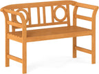 Tangkula Acacia Wood Outdoor Bench with Backrest, 2-Person Patio Wood Bench with Curved Armrests, Slatted Seat, Garden Bench Loveseat for Park, Yard, Lawn, Patio, 800 LBS Max Load