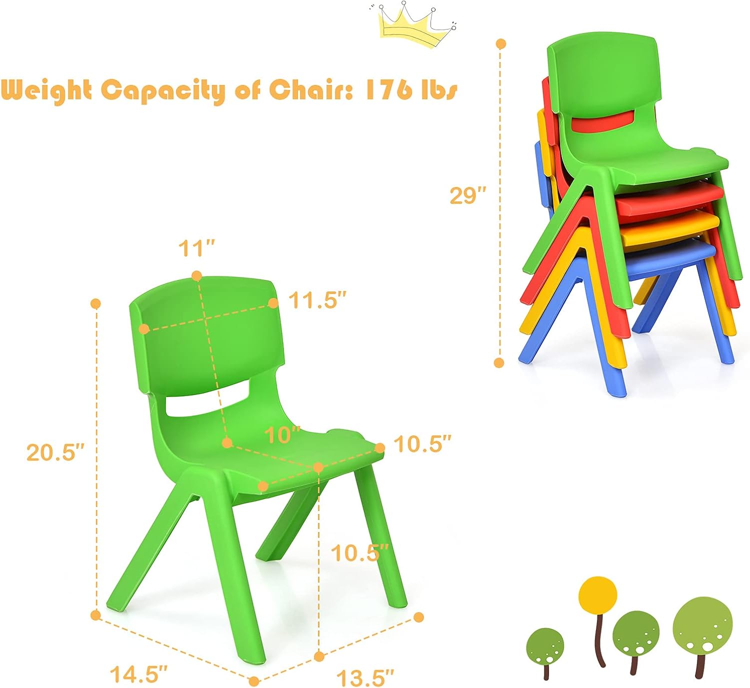 Costzon Kids Chairs, Stackable Plastic Colorful for Toddlers Boys Girls, Learn and Play Stools for School, Home & Play Room (Multicolor, 4 Chairs)