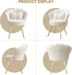 Plush Velvet Sherpa Accent Chair with Gold Metal Legs, Fluffy Vanity Chair for Makeup Room, Upholstered Guest Chair for Living Room, for Bedroom, Cream White