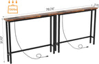 VINGLI 79" Console Table with Power Outlet, 5.9" Narrow Sofa Table Set of 2, Entryway Table with Charging Station & 4.9 Ft Extension Cord & Adjustable Feet, for Living Room, Hallway, Rustic Brown