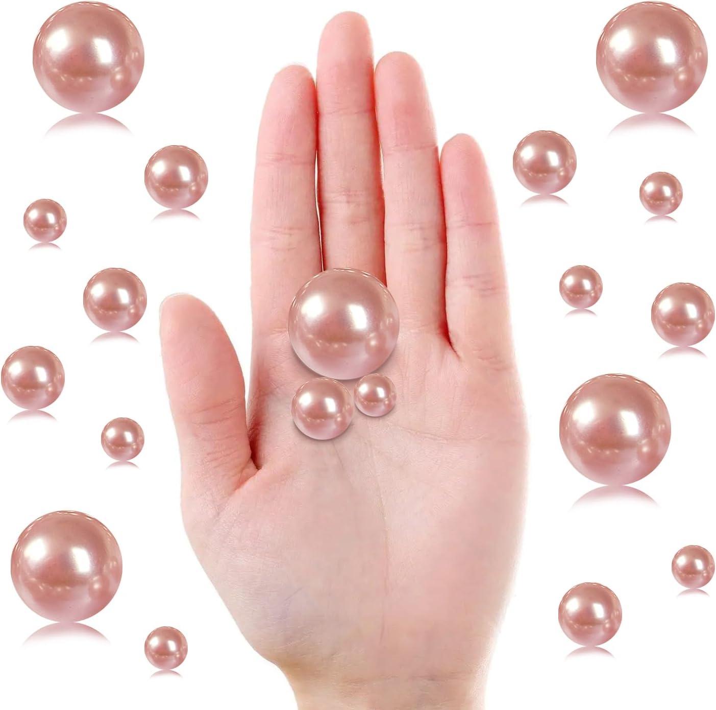 Pearl Beads for Vase Filler 160 Pieces No Hole Makeup Pearls Beads for Brushes Holder for Home Wedding Christmas Decor, 10/14/20mm(Rose Gold)