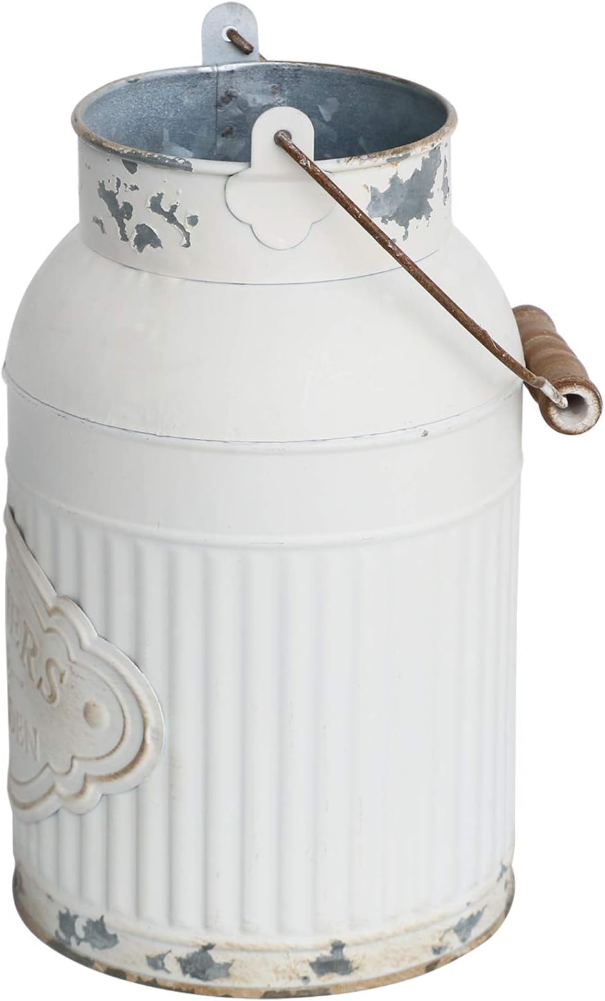 Yoillione Milk Jug, Farmhouse Vase, Decor with Handle - White Metal Vase for Artificial Flowers