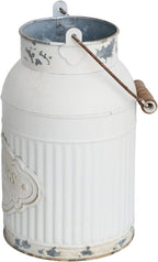 Yoillione Milk Jug, Farmhouse Vase, Decor with Handle - White Metal Vase for Artificial Flowers