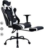 HCB Gaming Chair, Computer Office Chair, Ergonomic Desk Chair Height Adjustable Recliner Swivel High Back with Lumbar Support, Footrest, Headrest, Racing Style （White）