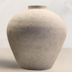 Handemade Large Round Vase for Centerpieces, White Rustic Vase Farmhouse Decor, Distressed Textured for Home Decorations, Earthy Room Decor Aesthetic, Stone Look Ceramic Clay Pottery, 9 inch
