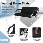 kinbor Waiting Room Chair - 2 Seat Office Guest Reception Bench with Arms, PU Leather Lobby Furniture Reception Chair for Business Salon Bank Hospital Airport, Black