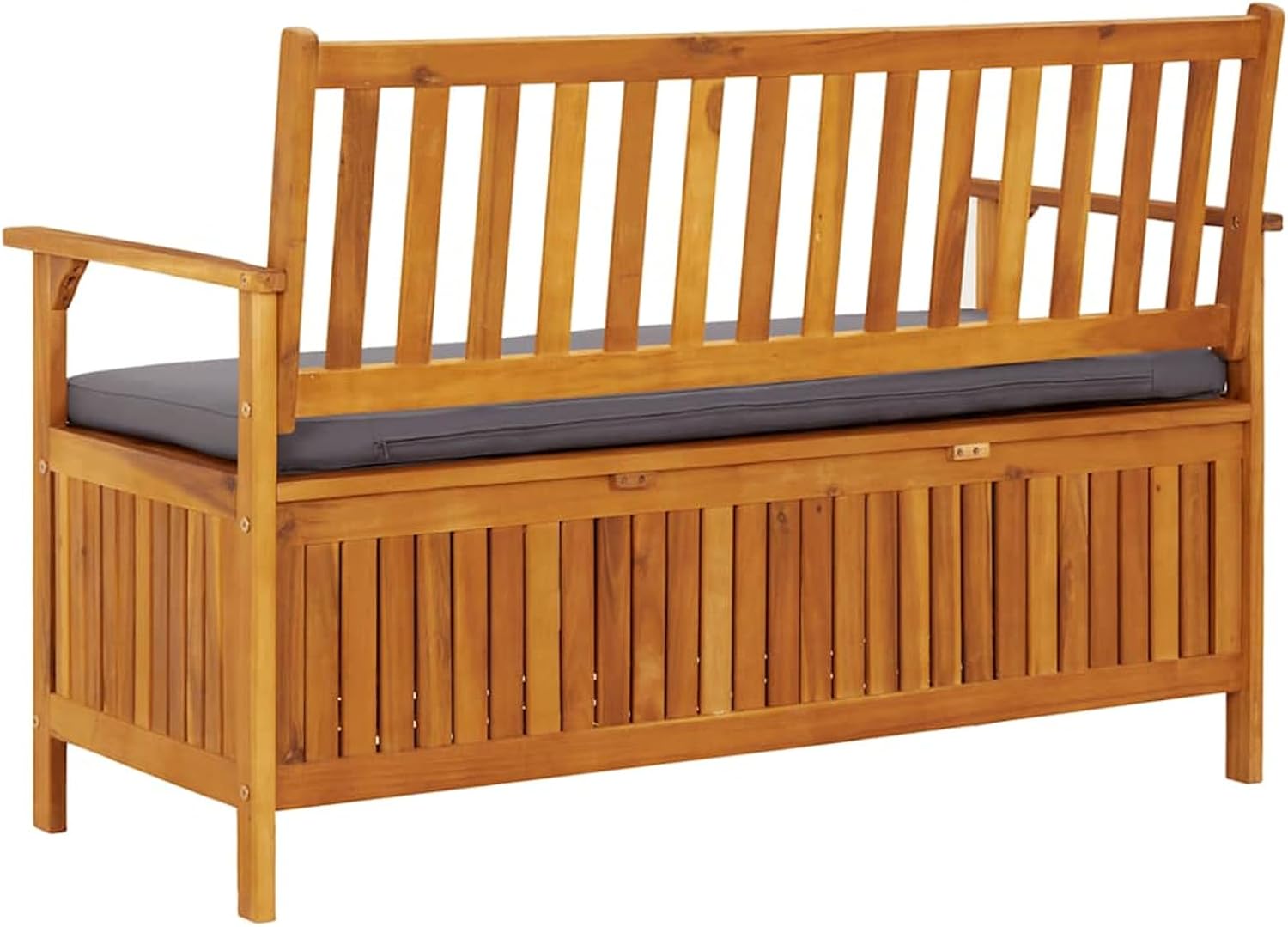 Gecheer Garden Storage Bench 120 cm – Solid Acacia Wood Outdoor Patio Bench with Large Under-Seat Storage Compartment and Dark Grey Cushion