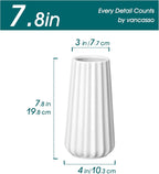 vancasso Ceramic Vase, 7.8 Inch Modern Ribbed Glossy Decorative Vase, Flower vase for Home Decor, Living Room, Bedroom, Office Decor, White