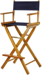 HomeStock Director's Chair with Built-in Armrests and Foldable Design for Easy Storage, Lightweight Durable Frame Perfect for Indoor or Outdoor Seating Navy blue/30-Inch Honey Oak Frame
