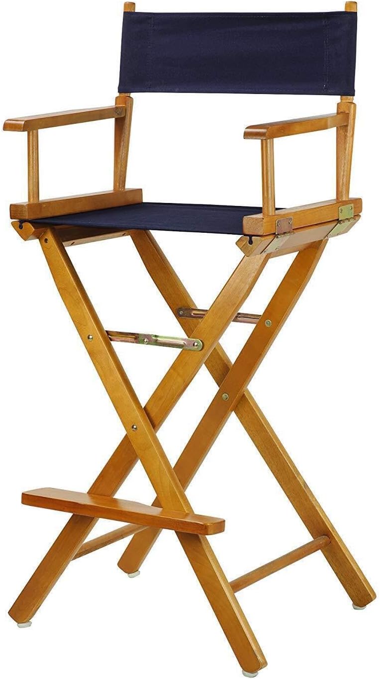 HomeStock Director's Chair with Built-in Armrests and Foldable Design for Easy Storage, Lightweight Durable Frame Perfect for Indoor or Outdoor Seating Navy blue/30-Inch Honey Oak Frame