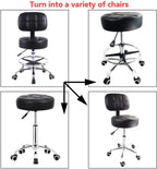 KKTONER Swivel Round Rolling Stool PU Leather with Adjustable Foot Rest Height Adjustable Task Work Drafting Chair with Back (Black)