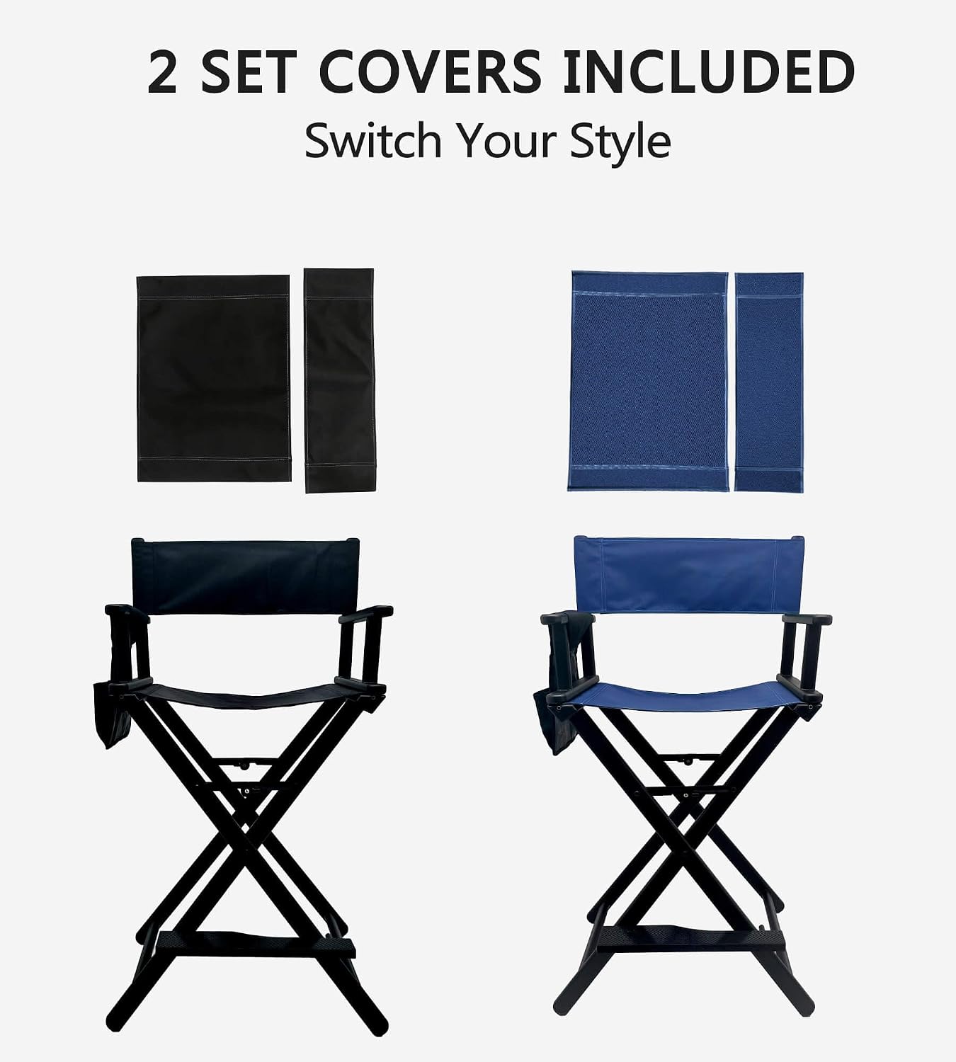 30" Extra Tall Folding Directors Chair, Lightweight Aluminum Makeup Artist Chair for Client, Portable Director Chair for Photography Studio, 7.9 LBS with 2 Covers, Side Bags, Footrest, 300 lbs