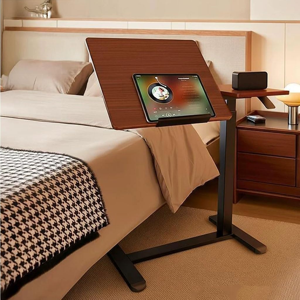 YCKEGEW Adjustable Overbed Bedside Table with Wheels,Hospital Bed Table with Tilt Top,Rolling Laptop Desk,Standing Desk for Home & Office Use(White)
