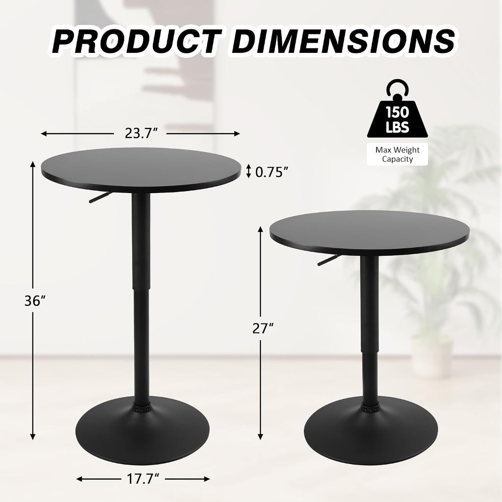 NOBPEINT Round Pub Table, Height Adjustable Bar Table, 360 Swivel Top, Cocktail Table with Black Metal Base for Bar, Bistro, Café, Full Black