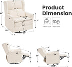 Oversized Swivel Rocker Recliner with Lumbar Cushion, Power Recliner Nursery Chair with Adjustable Headrest, Nursery Glider Recliner for Living Room, White